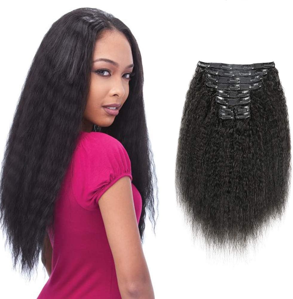 Alishow Hair Kinky Straight Clip In Human Hair Extensions Clip Ins Human Hair 8A Italian Coarse Yaki Brazilian Virgin Hair Clip In Extension 10pcs/lot,120gram/set (10Inch,Natural Black)