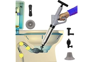 SALMOPH Toilet Plunger, Plunger Blaster Gun, Powerful High Pressure Air Snake Drain Clog Remover with Real-Time Barometer, Stainless Steel Toilet Clog Remover for Toilet Bathroom Sink