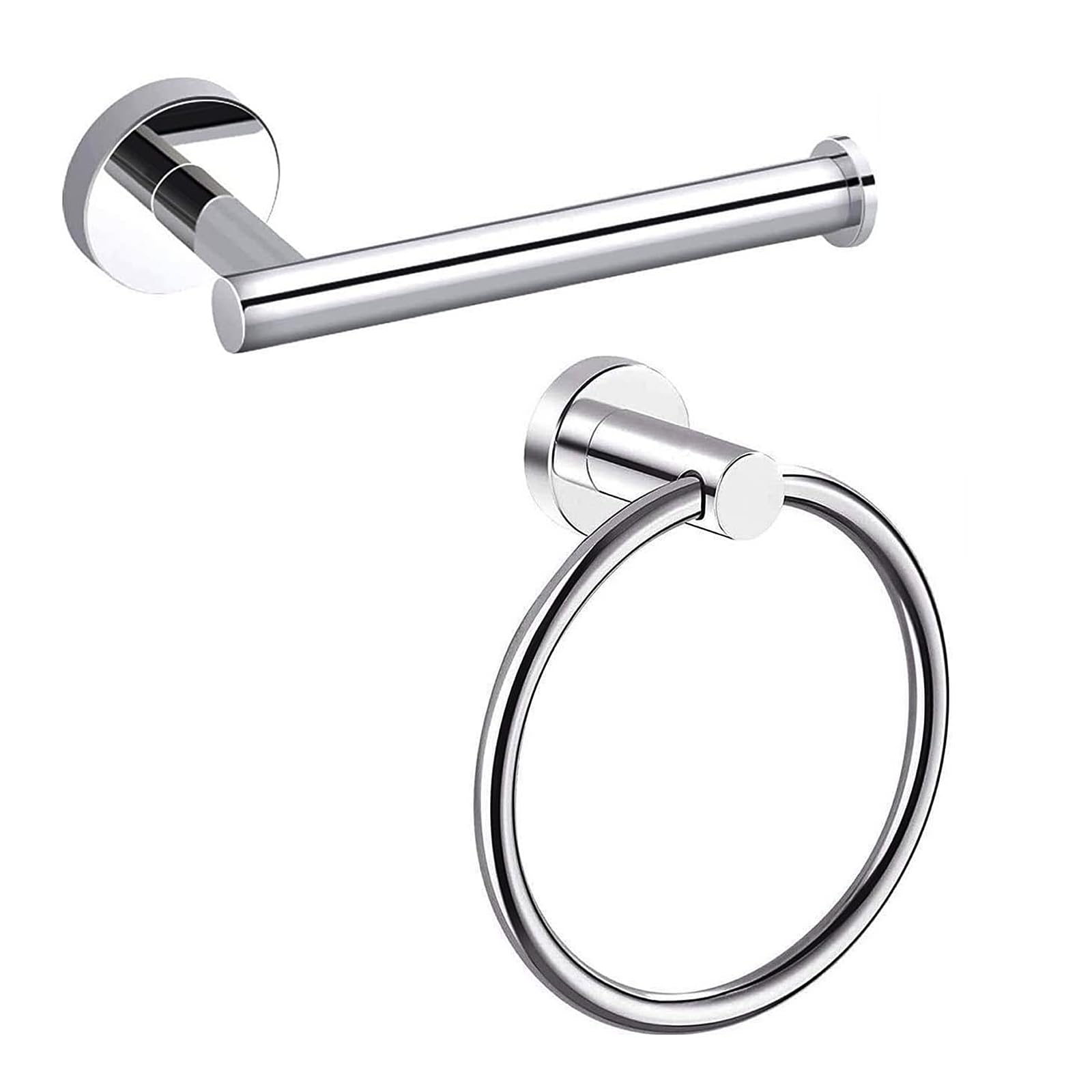 2Pcs Toilet Roll Holder, Towel Ring & Toilet Paper Holder, Wall Mounted 304 Stainless Steel Silver Toilet Paper Holder, Waterproof Rotateproof Holder Set for Bathroom