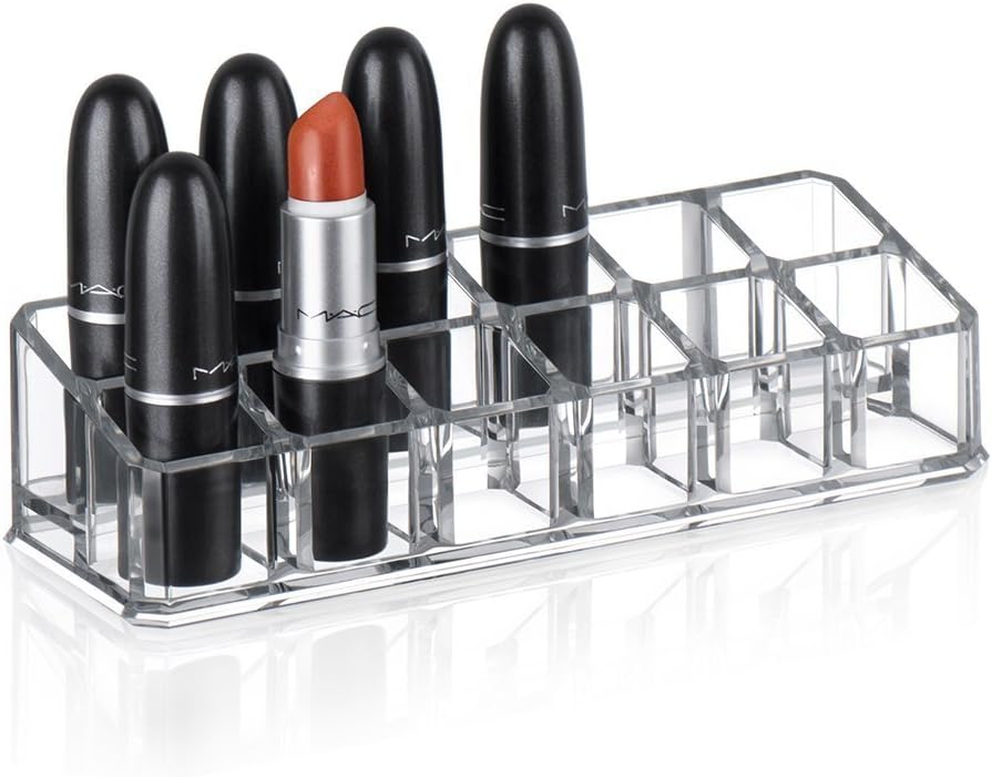 CONNECTWIDE� Makeup Organizer Cosmetic Make Up Clear Acrylic Lipstick Organizer Brushes Holder for Bedroom Bathroom Jewelry Box For Jewelry Cosmetics Multi Slots Organizer (12 Slot)