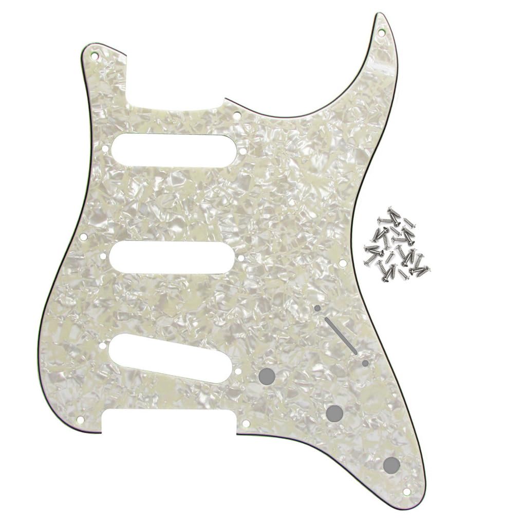 FLEOR 8 Hole SSS Pickguard Large Back Aluminum Shielding with Mounting Screws for ST Style Electric Guitar Replacement,4-Ply Aged Pearl