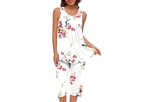 yardsong Pajama Sets for Women 2 Piece Summer Lounge Sets Floral Print Sleeveless Tank Tops & Capri Pants Soft Sleepwear