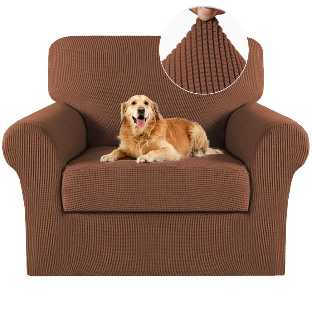 Photo 1 of Turquoize 2 Piece Chair Covers Chair Slipcovers for Living Room Armchair Sofa Covers Chair Couch Cover with Arms Washable Furniture Protector for Chairs Feature Thick Fabric (Chair, Caramel)