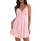 Womens Sleeveless Sexy V Neck Summer Dress for Women Casual Flowy Beach Club Party Spaghetti Strap Mini Short Dresses