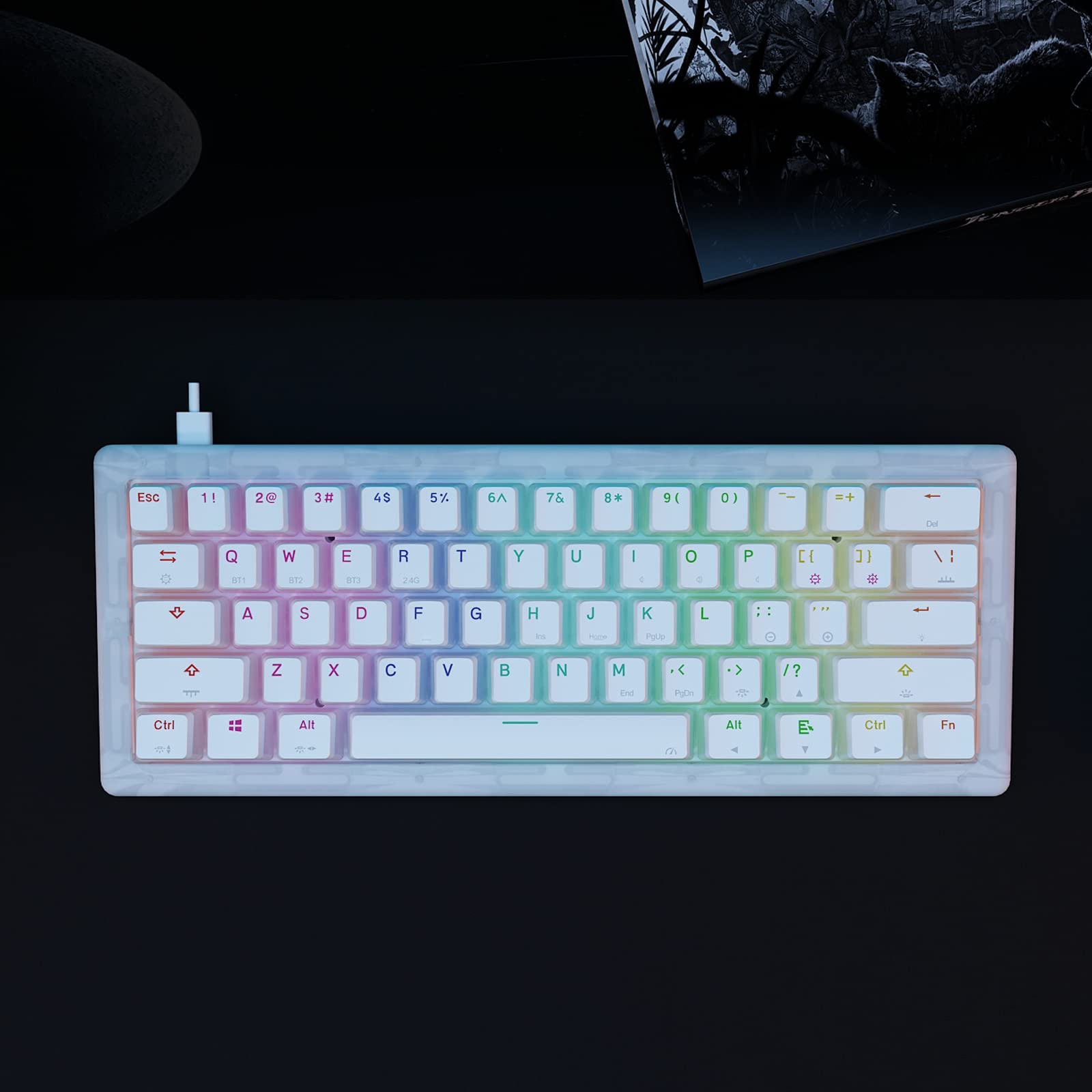 GK GAMAKAY K61 Pro 60% RGB Gasket Mechanical Keyboard, Bluetooth/USB-C Wired/2.4GHz Wireless 61 Keys Hot Swap Gaming Keyboard with CNC Acrylic Base Pudding PBT/ABS Keycaps (Red Switch)