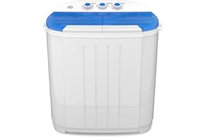 Zynkez Portable Washing Machine, 14Lbs Compact Twin Tub Laundry Washer, Semi-Automatic 9Lbs Washer and 5Lbs Spinner Combo for Apartments, Dorms, RVs, ZY1005, White, Blue