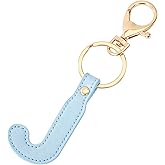 Junyuerly Initial letter Keychains for Women,Pink Blue White Coffee Leather Key Chain Cute Bag Charms Car Key Accessories