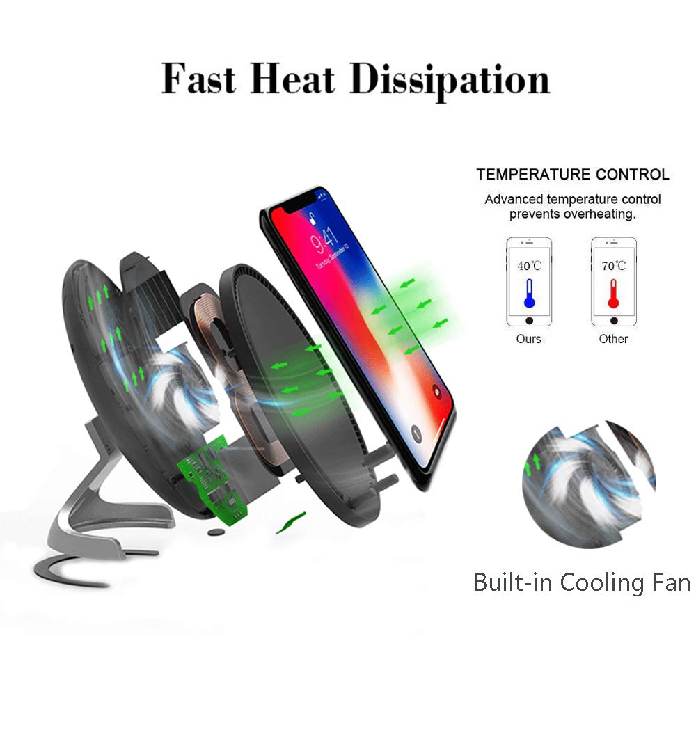 Fast Wireless Charger Phone Holder, Loovbee Qi-Certified QC 10W Wireless Charging Stand Compatible with iPhone Xs Max/XR/XS/X/8/8 Plus Galaxy Note 9/S9/S9 Plus/Note 8/S8,5W All Qi-Enabled Phones