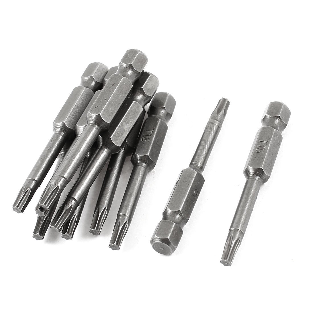 Sourcingmap 10pcs 7mm Hex Shank T15 Magnetic Tip Torx Screwdriver Bits 50mm Long