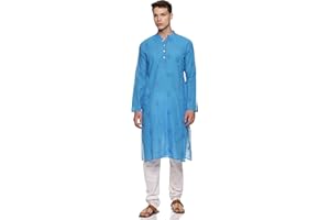 PAROKSH Men's Cotton Kurta Indian Kurta Classic Mandarin Collar Full Sleeves Side Split Ethnic Wear for Wedding