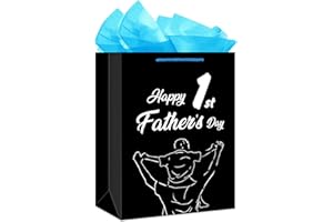 FLYAB First Fathers Day Gift Bag with Tissue Paper 11.5"x9"x5" Happy 1st Father's Day Gift Bag with Handle Fathers Day Gift Bag for Dad to Be New Dad Fathers Day Gift for Husbands from Wife