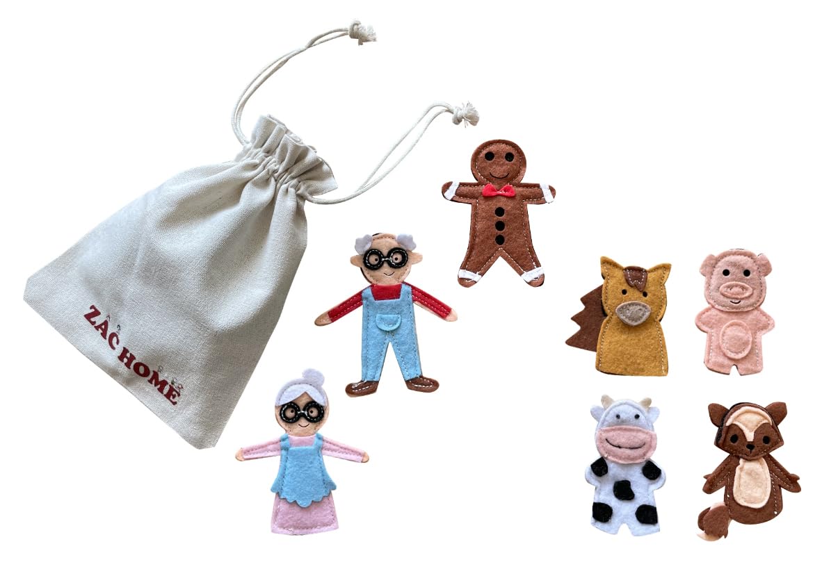 Gingerbread Puppet Set for Storytelling, Handmade Finger Puppets with Soft Felt for Children