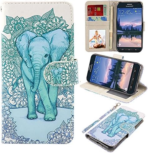 UrSpeedtekLive S6 Active Case, Galaxy S6 Active Wallet Case, Premium PU Leather Wristlet Flip Case Cover with Card Slots & Stand for Samsung Galaxy S6 Active, Elephant (NOT for Galaxy S6)