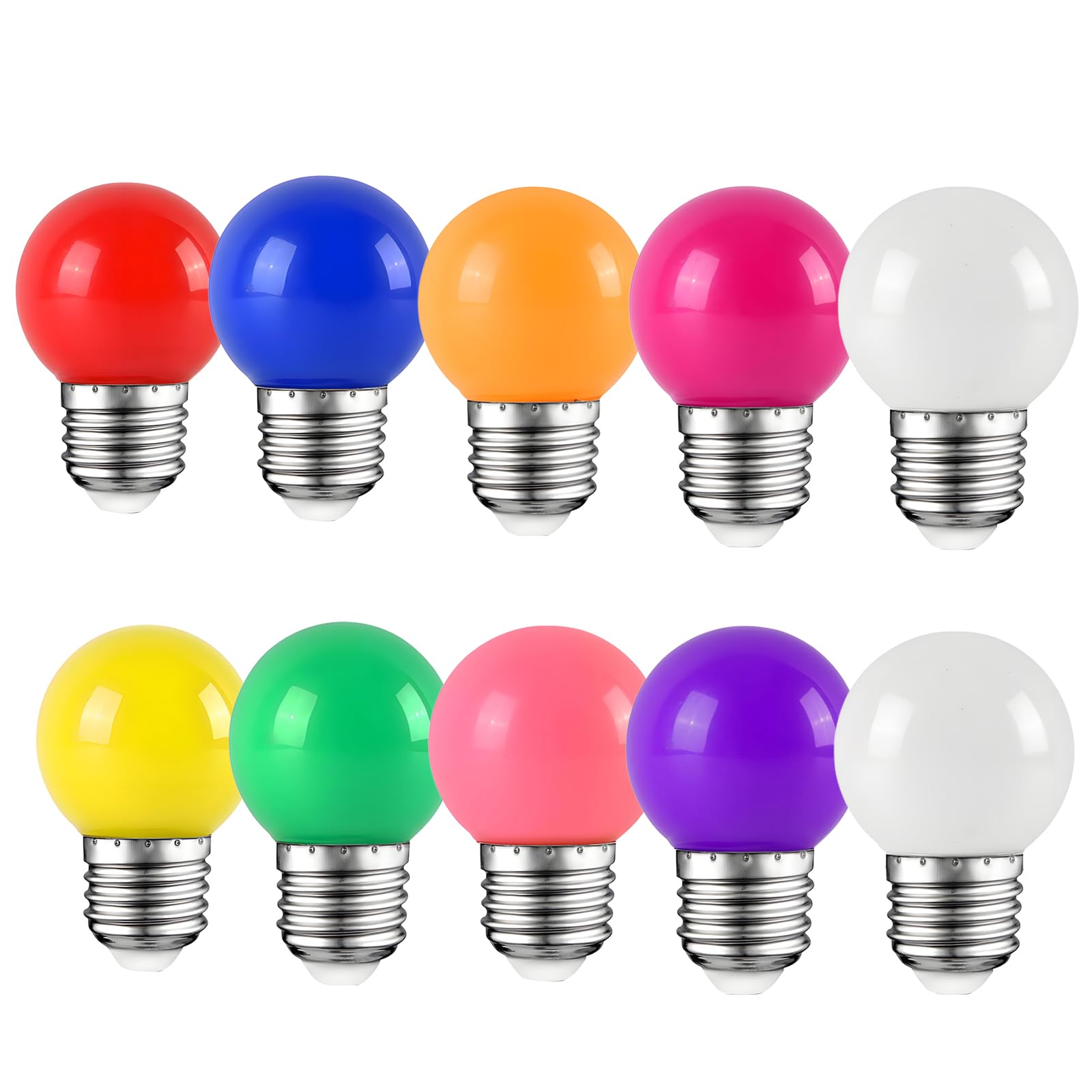 HUAMu 10Pack Colored Bulbs LED 2W E27 G45 Lighting Bulbs,LED Coloured GolfBall Bulb, Mixed Colours Red Green Blue Orange Yellow Pink White Warm White Purple Violet