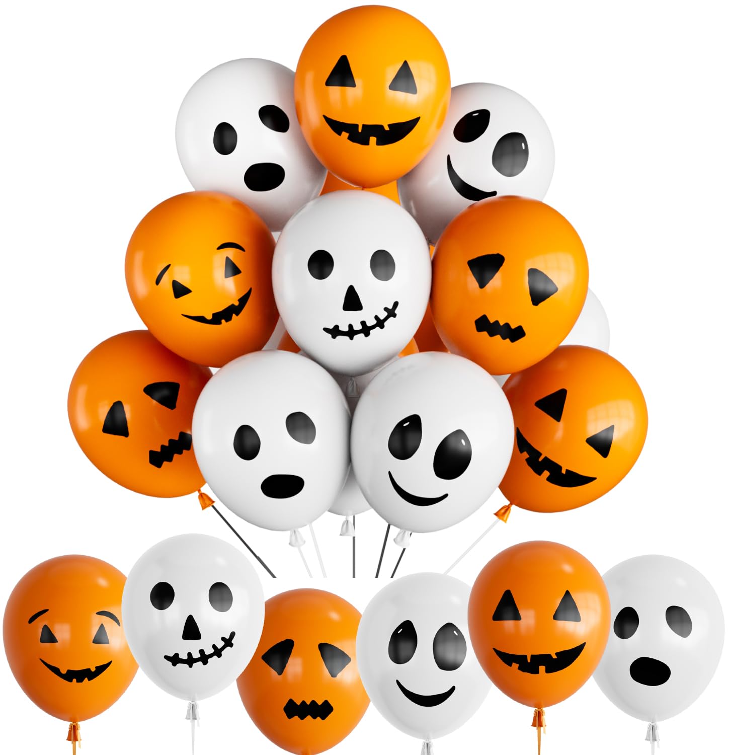 Photo 1 of Adeyoo Halloween Balloons - 60Pcs Ghost Balloons Scary Pumpkin Balloon 12 Inches Orange and White Latex Balloon 6 Styles for Halloween Birthday Spooky Theme Party Decorations
