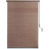 Coolaroo Wand Operated Outdoor Roller Shade – Cordless Sun Blocking Window Blind for Patio, Deck, or Sunroom – Fade Resistant, Smooth Wand Operation, Kid-Safe, Hardware Included, 4' x 6', Teak