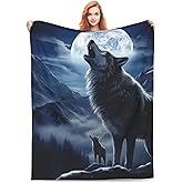 amepay Snowy Mountain Wolf Blanket Gifts Moonlit Night Wolves Flannel Throw Blankets for Home Decor Couch Bed Sofa Soft Fuzzy Lightweight for All Season 60x50 Inches