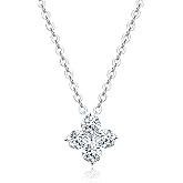 JL LITTLE FOREST Moissanite Necklace for Women 925 Sterling Silver V-shaped/Four Leaf Clover Pendant Lab Created Imitation-diamond Necklaces with 18K White Gold Plating Jewelry