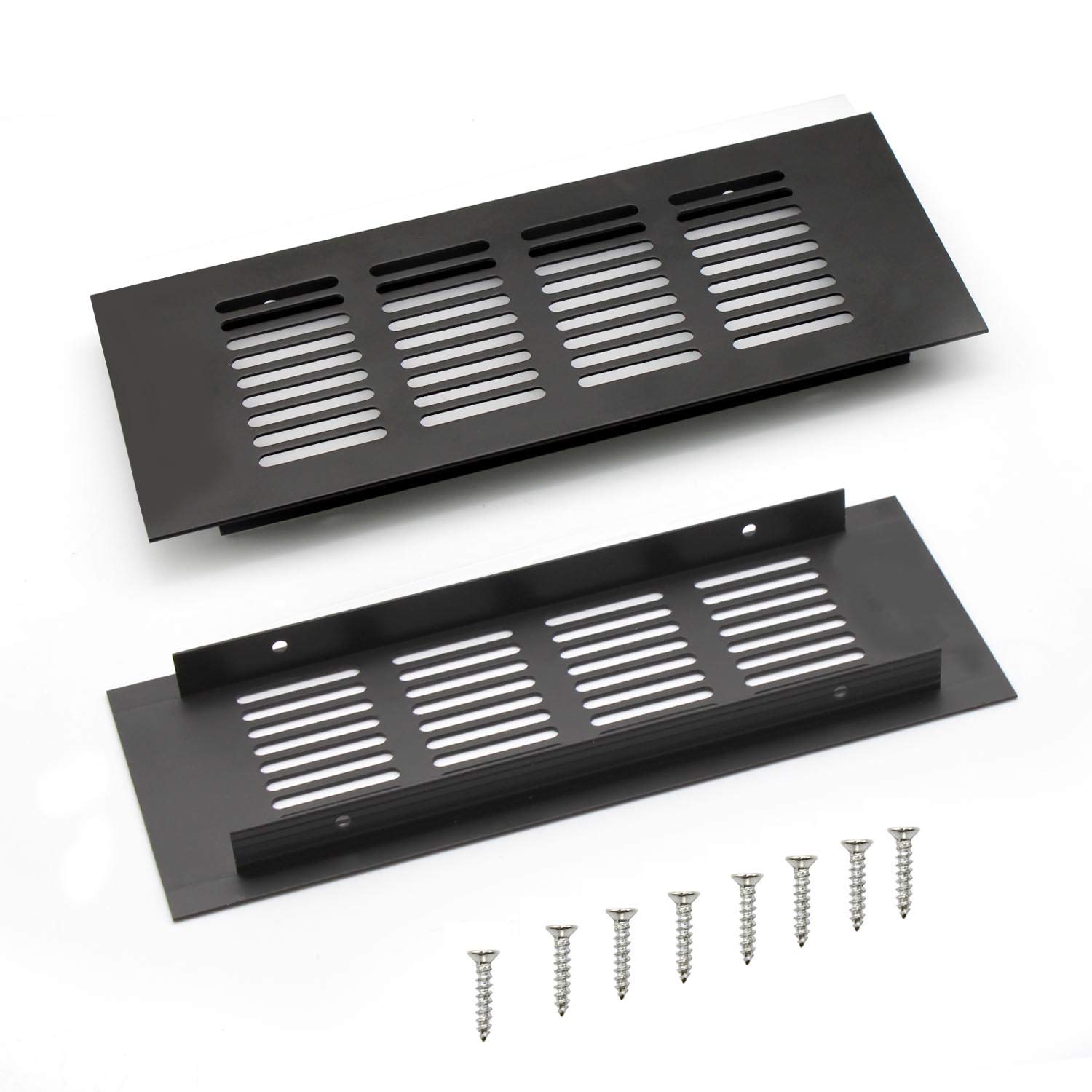 WJUAN 2 Pack Black Square Air Vent Grille Cover 200mm - Aluminium Alloy Ventilation Covers for Wardrobes, Cupboards & Cabinets (Screw Fixing Included)