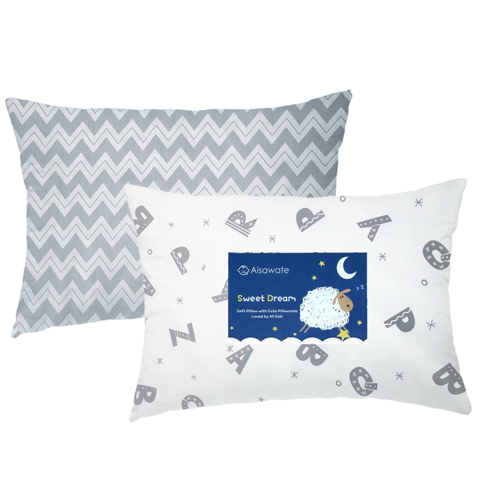 Baby Toddler Pillowcase 2 Pack 100% Cotton Pillow Cover - Cot Bed Pillow Pair Cases 40x60cm - Soft Baby Pillowcase for Boy & Girl Bedding - Gifts for Kids Travel Pillow Pillowcase（Alphamals）