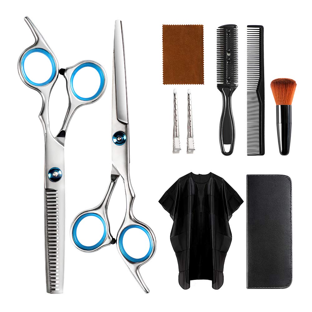 Professional Hair Cutting Scissors Kit, 10 PCS Barber Thinning Shears Haircut Tools Set with Cape Clips Comb and Leather Case for Men Women Adults Kids Salon Hairdressing : Beauty
