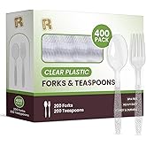 400 Count Plastic Silverware Heavy Duty - Clear Plastic Forks And Spoons Set -BPA Free Plastic Utensils Set -Heat Resistance Plastic Cutlery For All Occasions -200 Forks And 200 Plastic Spoons (Clear)