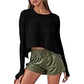Aurgelmir Womens Long Sleeve Cropped Tops Loose Workout Athletic T-Shirts Flowy Sweatshirt for Yoga Tiered Hem Gym Tees