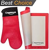 Silicone Oven Mitt + silicone Baking Mat set 2 in 1 by MAMAswag | Both Great for cooking and grilling