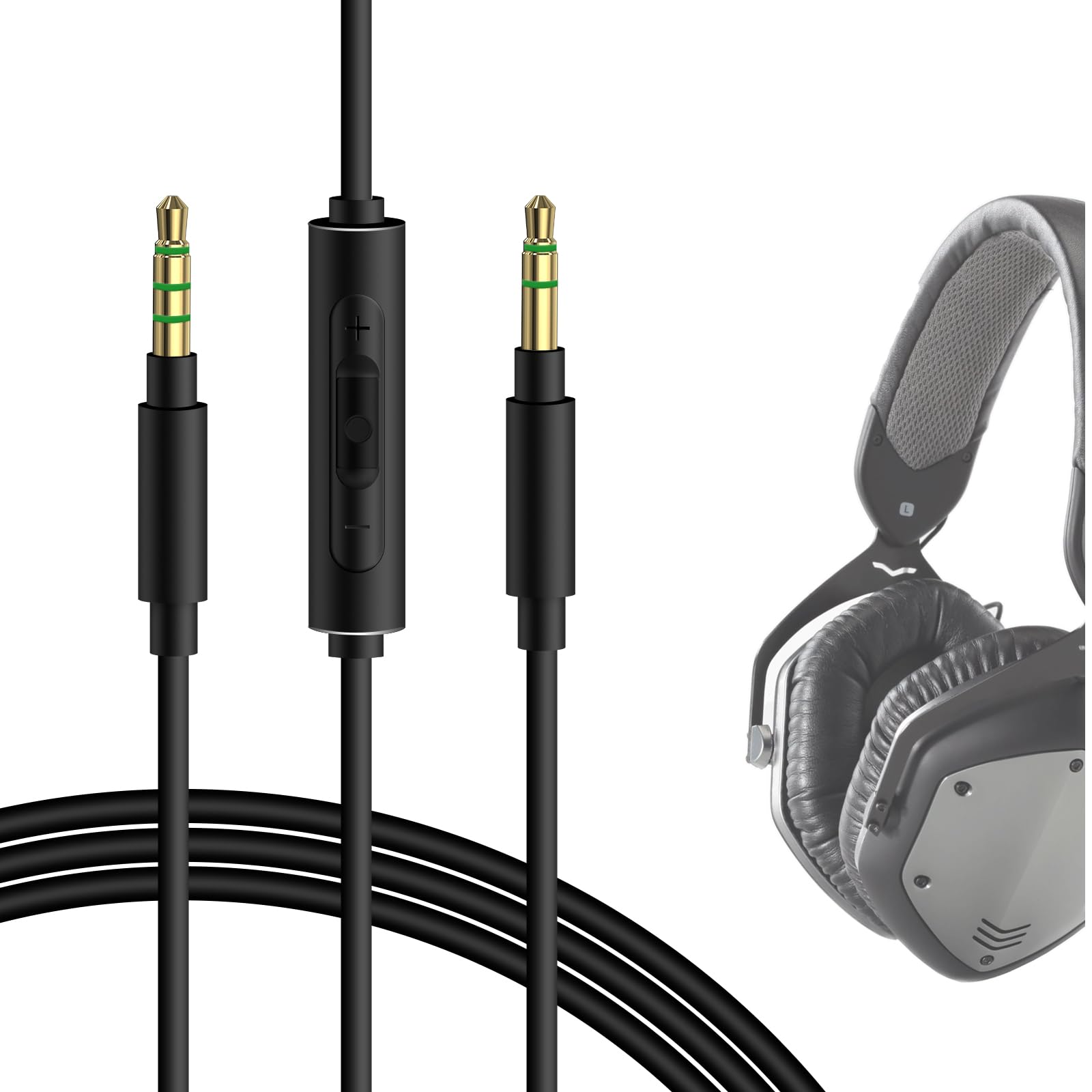 GEEKRIA Audio Cable with Mic Compatible with V-MODA Crossfade LP/2 Headphones, 1/8" (3.5mm) to 3.5mm Replacement Stereo Cord with Inline Microphone and Volume Control (4 ft/1.2 m)
