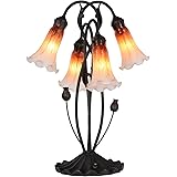 Bieye L10699 Lily Flowers Tiffany Style Blown Glass Accent Table Lamp Night Light with 4 Inch Wide Glass Shade for Bedside Li