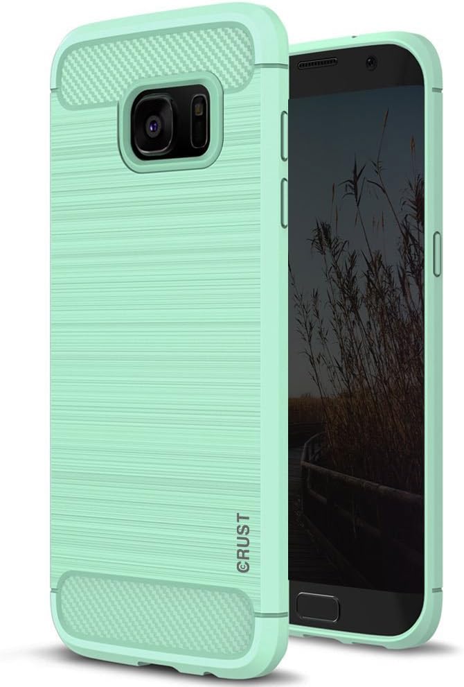 Crust CarbonX Brushed Metal Carbon Fiber TPU Back Cover Case for Samsung Galaxy S7 Edge SM-G935, Shock Proof Slim Armor - (Mint)