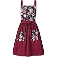 Pinknoke Vintage Pinafore Apron Dress for Women with Pockets Cute Floral Chef Aprons for Kitchen Cooking Baking Gardening