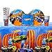 Hot Wheels Wild Racer Party Supplies Pack for 16 Guests | Straws, 16 Dinner Plates, 16 Luncheon Napkins, 16 Cups, and Table Cover | Great Children?s Birthday Party Supplies Set For Your Wild Racer!