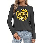 Women Football Shirts Game Day T-Shirt Casual Football Graphic Tees Sports Gift Long Sleeve Novelty Tops