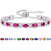 ETERMBOL Sterling Silver Birthstone Bracelets for Women White Gold Tennis Bracelets Adjustable Chain 6-9 Inchs Jewelry Hypoallergenic Anniversary Birthday Gifts for Women Mom Wife Her