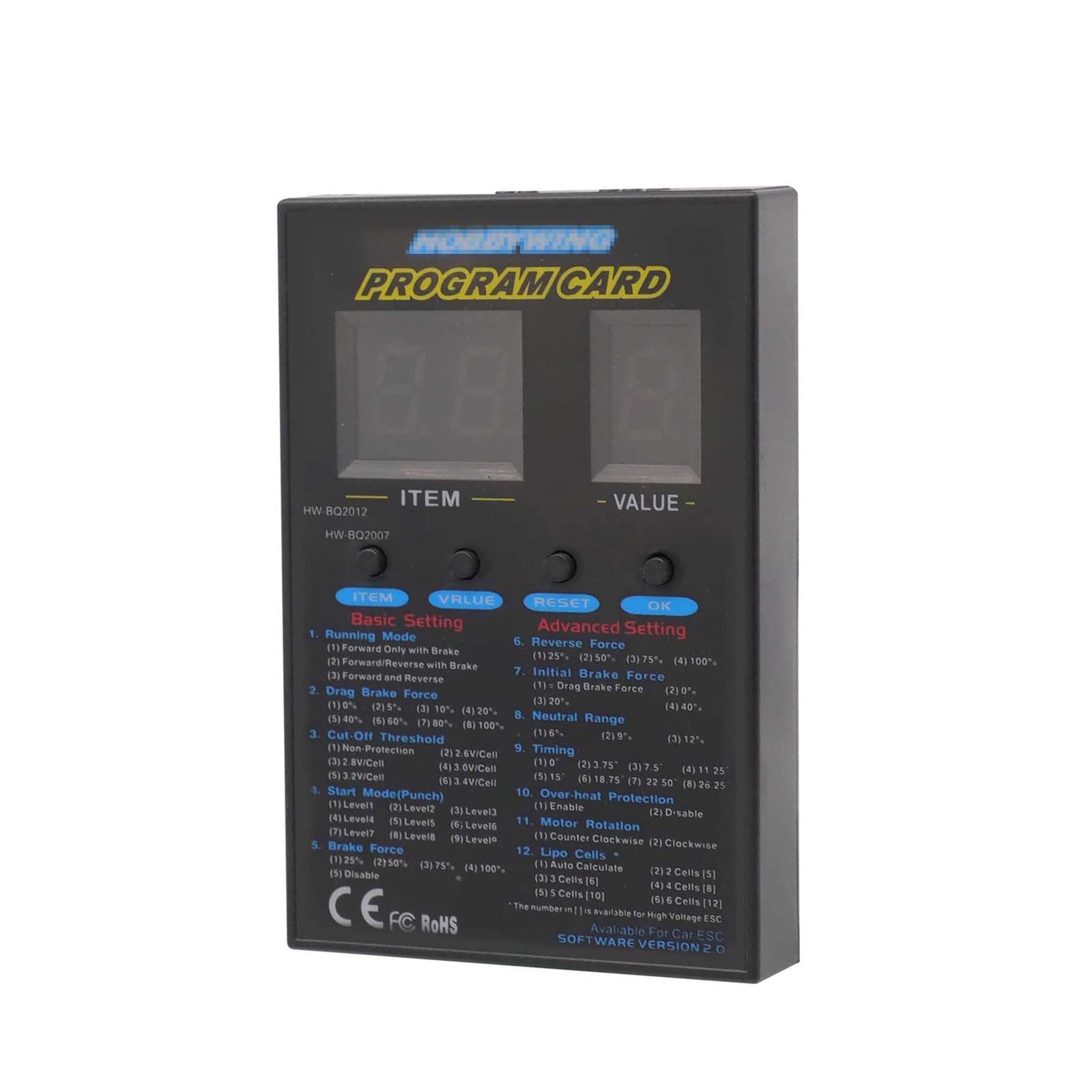 WANGCL RC Brushless ESC Programming Card 120A Athlon Brushless ESC Setting Card Model Car ESC Programming Card