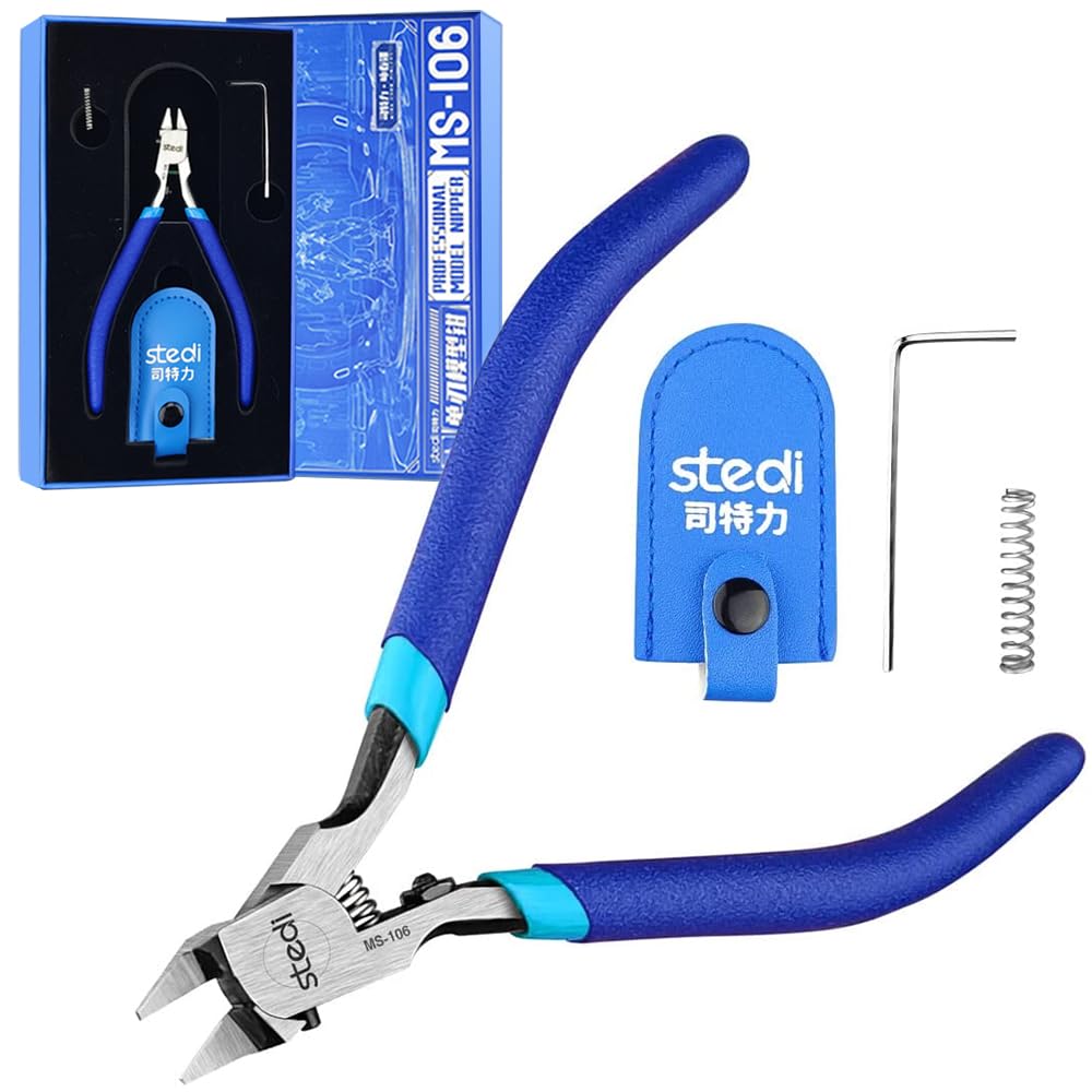 stedi 5-inch Model Nipper, with Ultra-Thin Single-Edge and Blade Case Plastic, Diagonal Cutter for Gundam Repairing Plastic Model and Fixing, Blue
