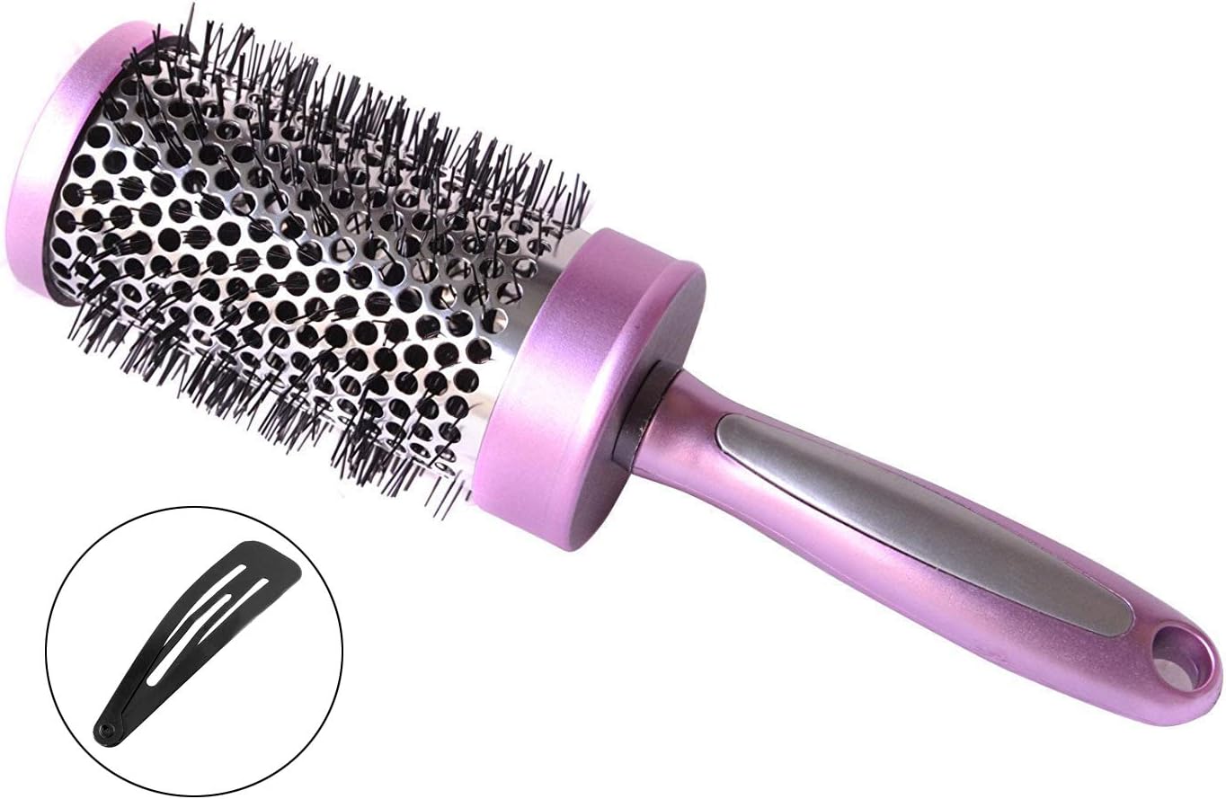 FOK 1 PC Professional Round Hair Brush Roller Curler Home/Salon Purpose With 1Pc TikTak Clip - Blue, 55 mm
