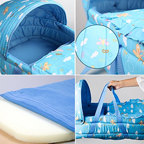 Olpchee Portable Baby Carrycot Baby Travel Bed Crib Infant Transporter Basket with Double Handle for 0-7 Months Babies (Green)