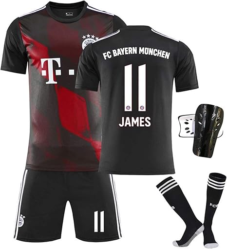 Amazon Co Jp サッカーユニフォーム 大人少年サッカー Fcバイエルン アウェイ レプリカ ユニフォームシャツ 背番号11jamesメンズ黒 Tシャツ黒半ズボン靴下付き保護具 Size 18 Color 黒 ホーム キッチン