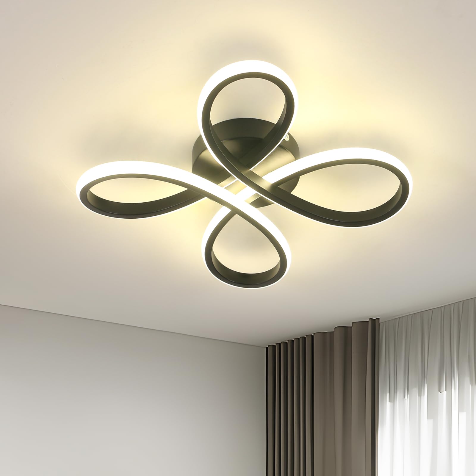SENQIU LED Ceiling Light, 30W 3375LM Modern LED Ceiling Lamp, Creative Flower Shaped LED Ceiling Lights for Bedroom Corridor Dining Room Living Room, 4500K Neutral Light, Black