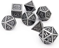 Haxtec Antique Iron Metal DND Dice Set Silver D&D