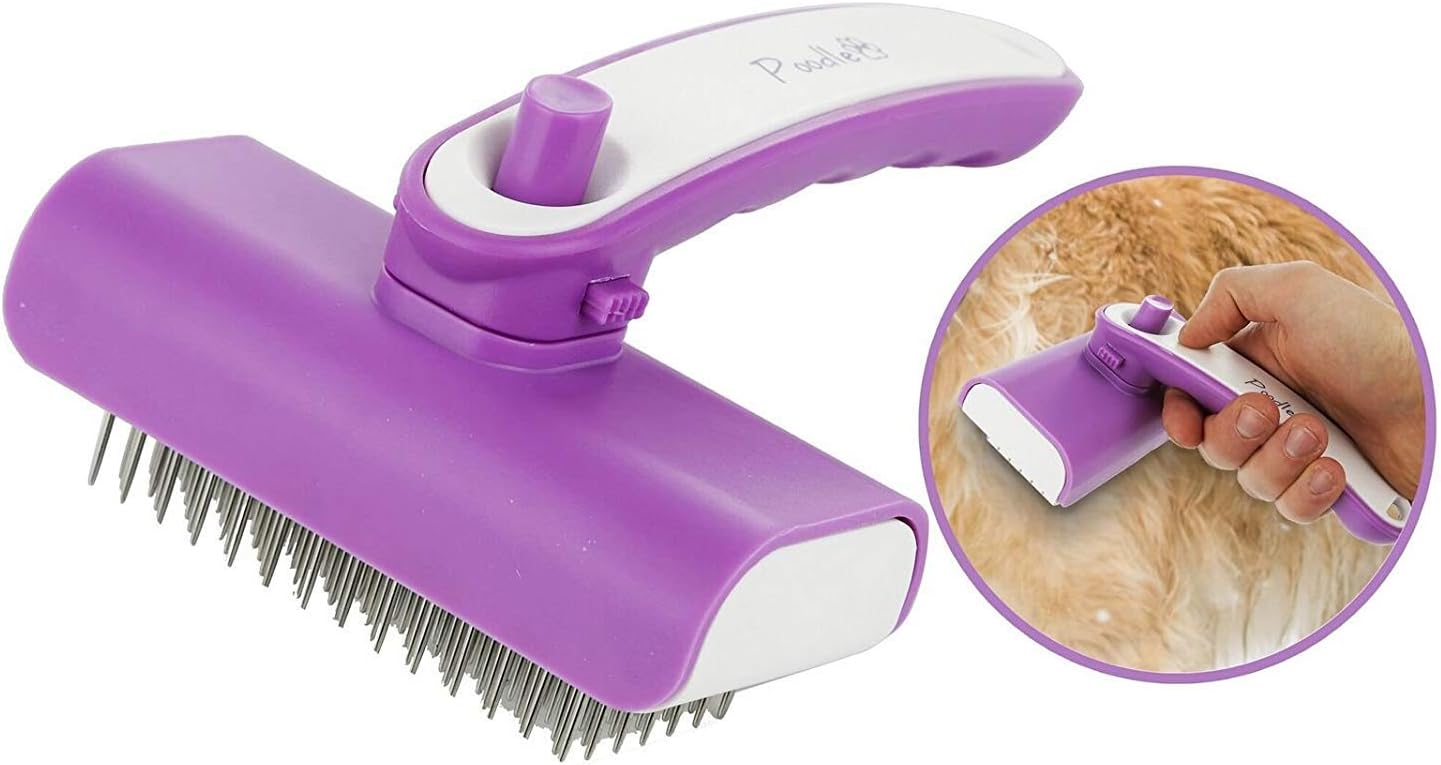 Poodle Pet SelfCleaning Retractable Steel Pin Grooming Brush for Dogs, Cats, Horses, Rabbits