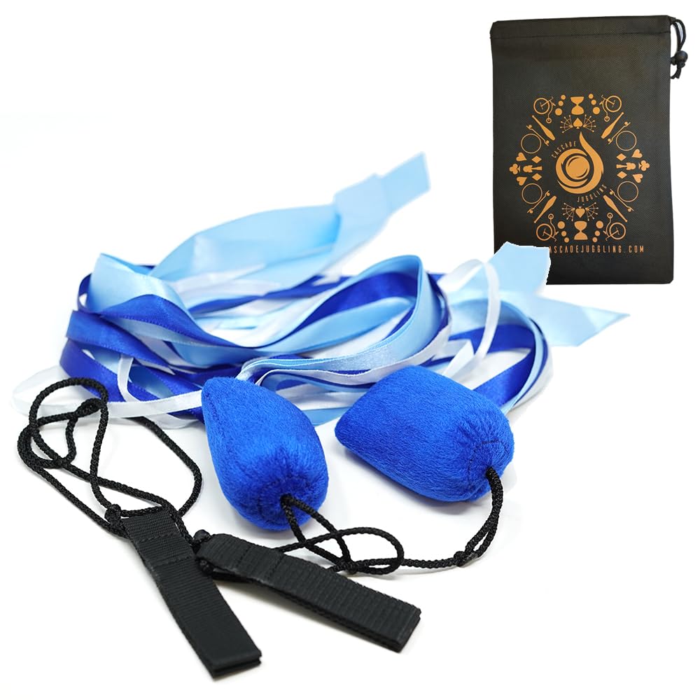 Pyro Pixies Elemental Ribbon Poi and Cascade Juggling Bag - Beginner Practice Ribbon Tail Poi Set (Aqua)