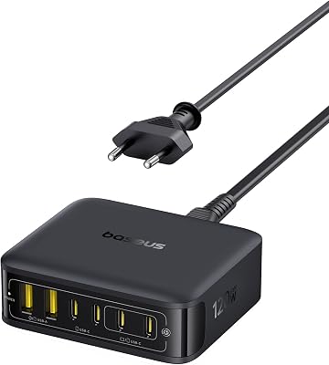 Caricatore USB C 120W, Stazione di Ricarica a 6 porte, Caricatore Rapido Compatibile con iPhone 17/16/15 Serie, MacBook Air, Galaxy, iPad, und mehr