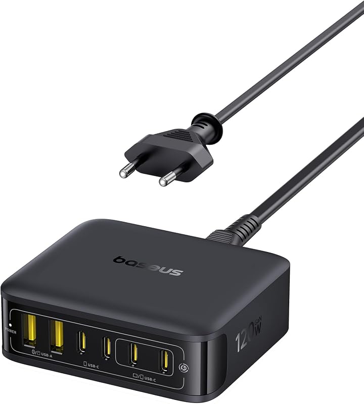 Caricatore USB C 120W, Stazione di Ricarica a 6 porte, Caricatore Rapido Compatibile con iPhone 17/16/15 Serie, MacBook Air, Galaxy, iPad, und mehr