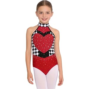 ranrann Girls Sparkly Ballet Dance Leotard Checkerboard Tumbling Bodysuit | Sleeveless, Halter Neck, Gymnastics Jumpsuit, Dan
