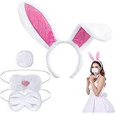Bunny Rabbit Costume Kit for Adult, Cute Easter Accessory Include Grey Bunny Headband, Tail, Nose, Bowtie, Halloween Cosplay Costumes for Women Party Supplies (White)