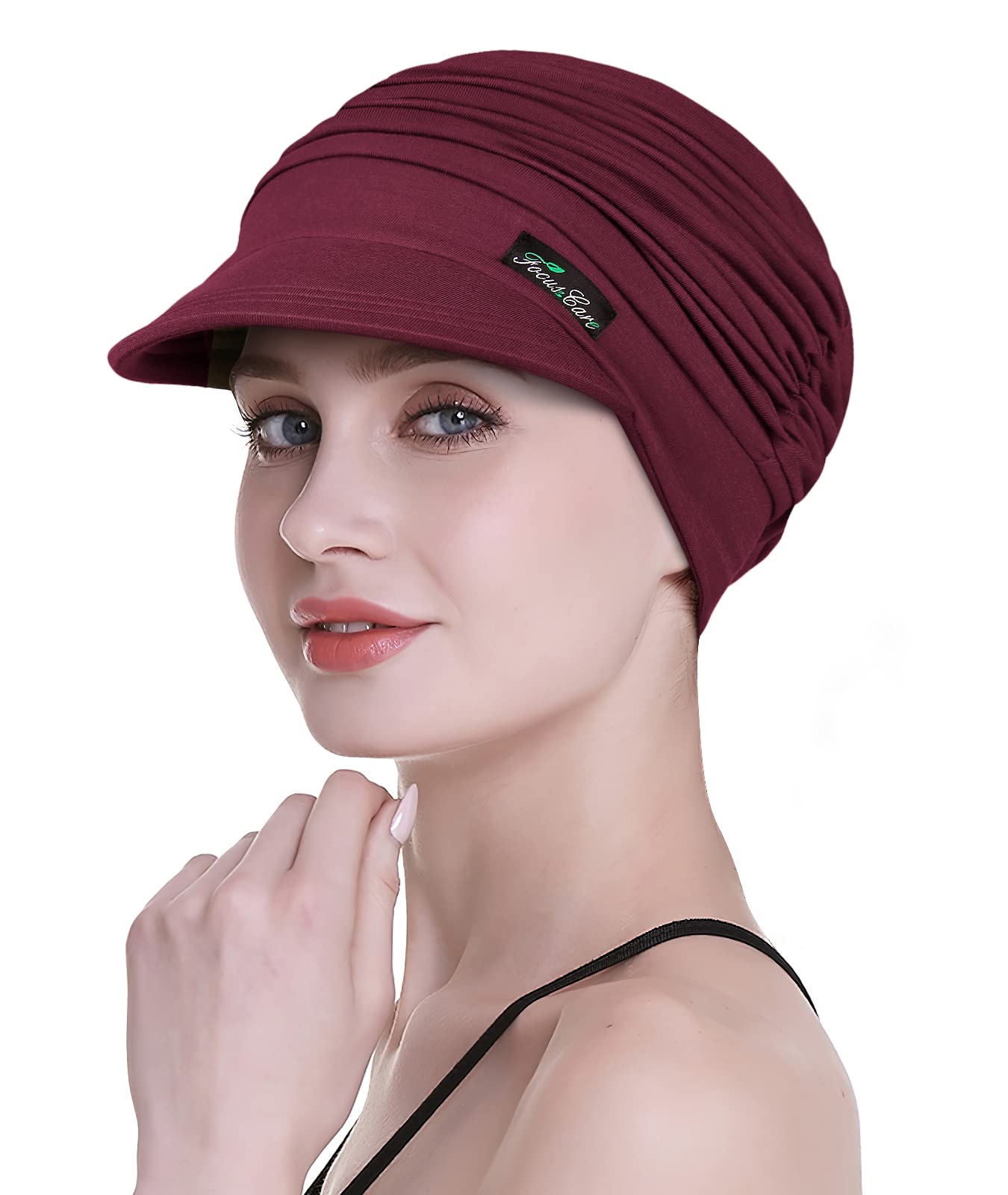 FocusCare Novelty Headwear for Chemo Women Holiday Turbans for Travel Shopping Cap for Hair Loss Burgundy