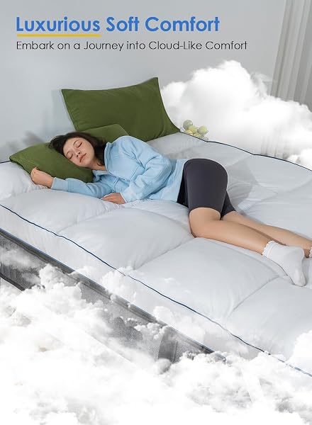 QUEEN ROSE MATTRESS TOPPER FULL SIZE, PILLOW TOP EXTRA THICK MATTRESS PAD, SOFT BAFFLE BOX OVERFILLED DOWN ALTERNATIVE FOR BACK PAIN, 4 CORNER STRAPS, WHITE
